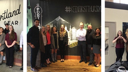 Collage of photos of Warsaw Students visiting companies in Portland