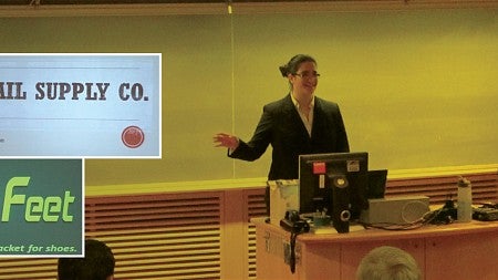 A student presents her product during the 2016 Civil War Shark Tank