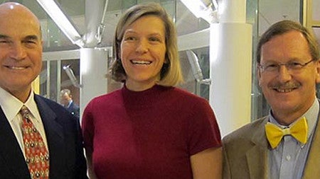 Jennifer Howard-Grenville poses with the dean and the donor