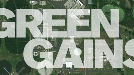 Air photo image overlaid in green with the words "Green Gains"