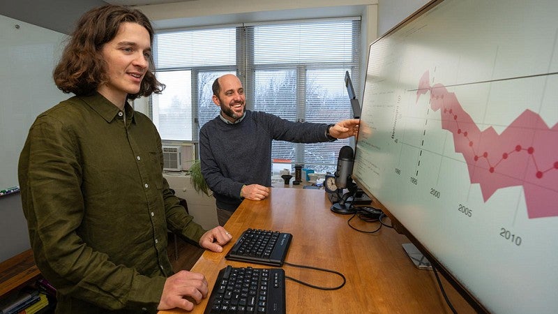 A UO student working with  a professor