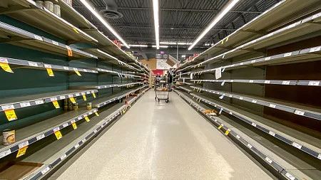 Empty shelves in a grocery store 