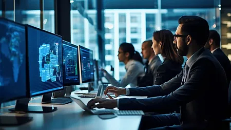 cybersecurity professionals at computers