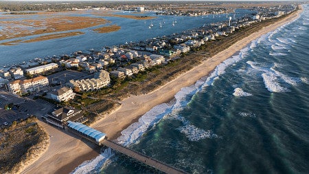 a strip of houses on the eastern seaboard vulnerable to rising sea levels