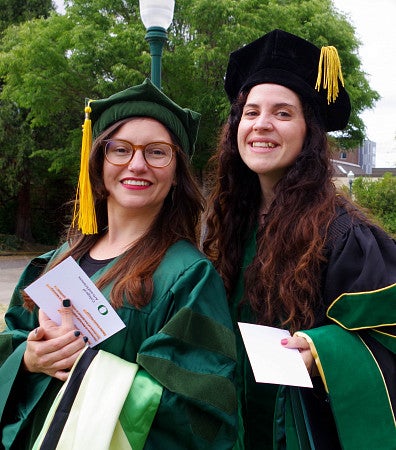 Grad students pose outdoors