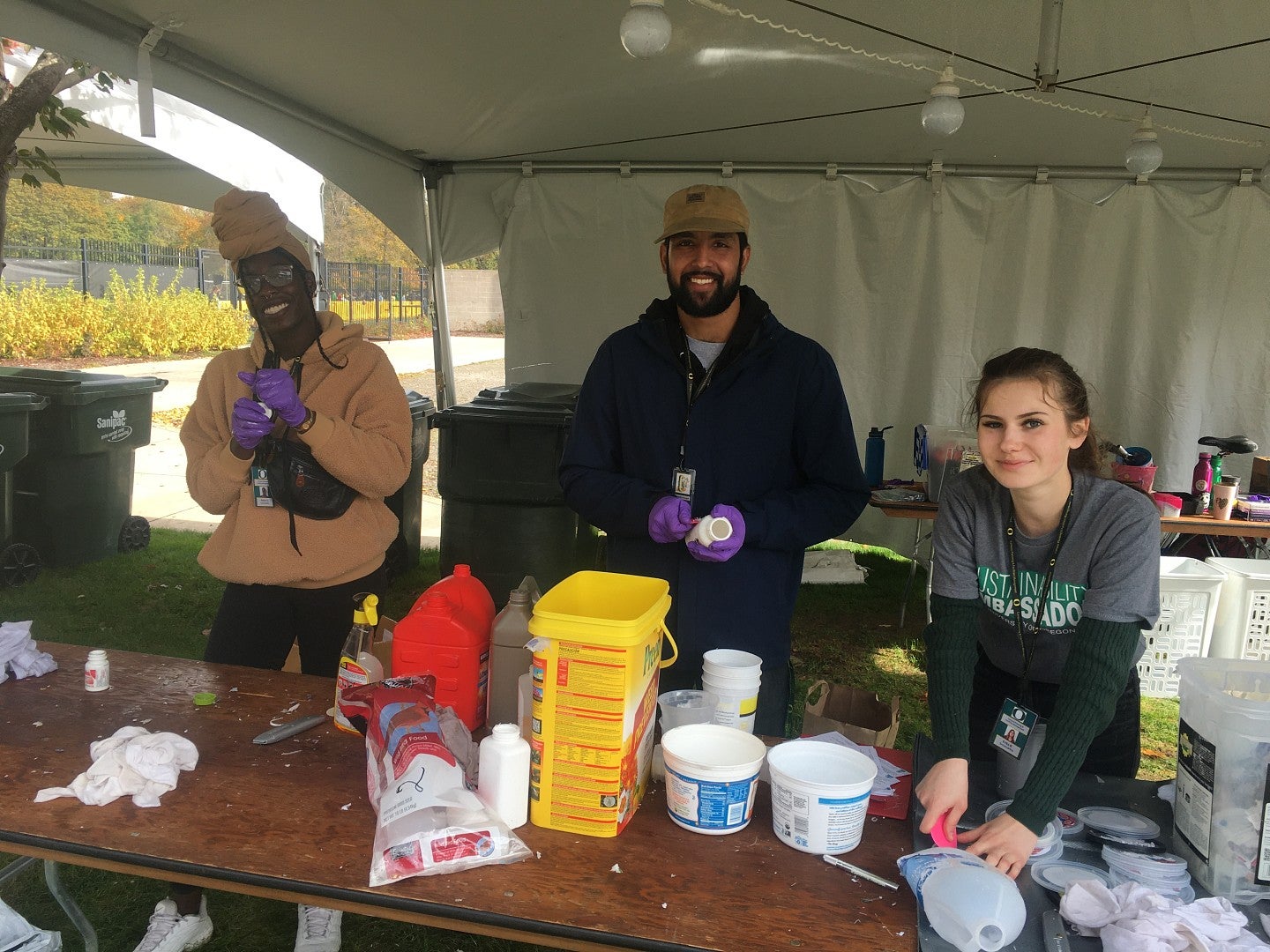 Student sustainability ambassadors support a plastics round-up recycling event.