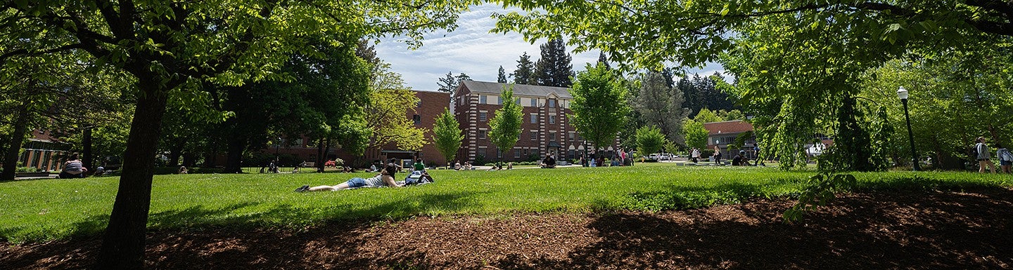 people on campus during spring