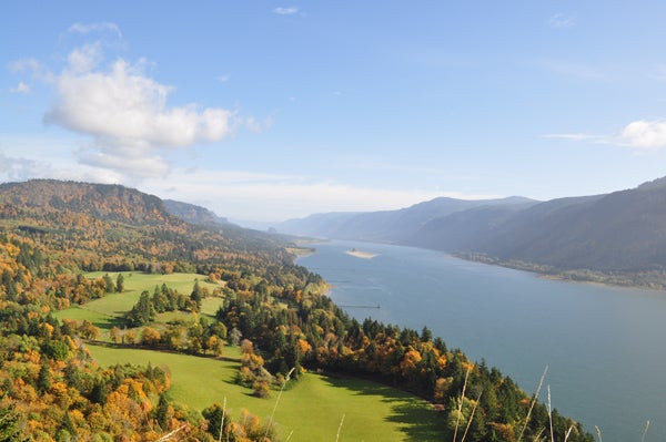 The Shire occupies a 75-acre waterfront site in the Columbia River Gorge across from Multnomah Falls. The Shire