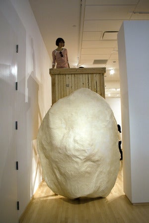 Shielded Front, 2009, by Jess Perlitz. Wood, mixed media, 15’ x 5’ x 11.’