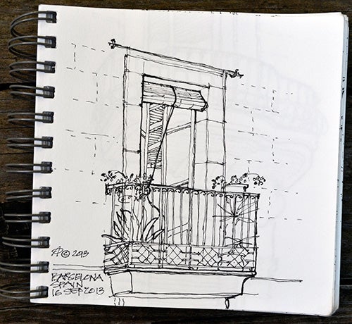 Paz’s sketch of a balcony in Barcelona. Sketch of a balcony in Barcelona.