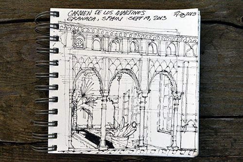 In September 2013, Paz toured Europe, making sketches en route including of the Carmen De Los Martines in Granada. Grenada sketch
