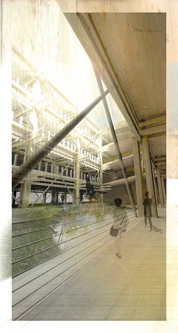 The design takes advantage of the water run-off the structure will inevitably encounter by implementing a bio-swale water treatment strategy in the center courtyard.