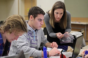 Kiersten Muenchinger with students Associate Professor Kiersten Muenchinger. Photo by Jack Liu.