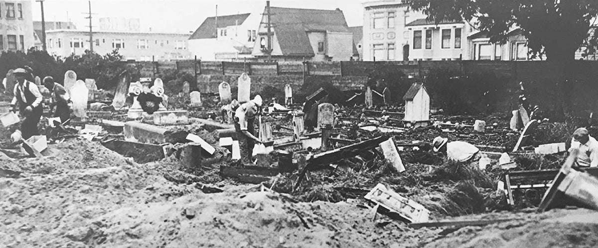 Removing corpses for relocation in San Francisco.