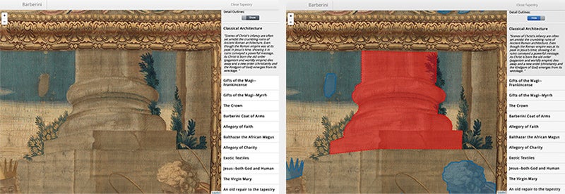 tapestry with area highlighted in blue