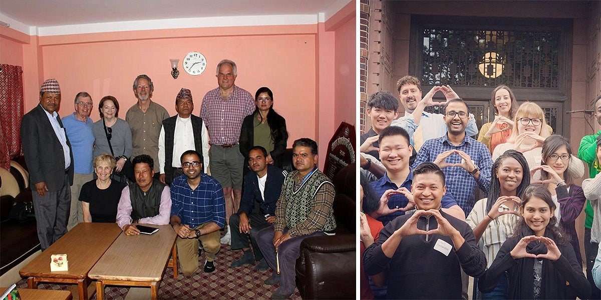 Two photos of groups of people