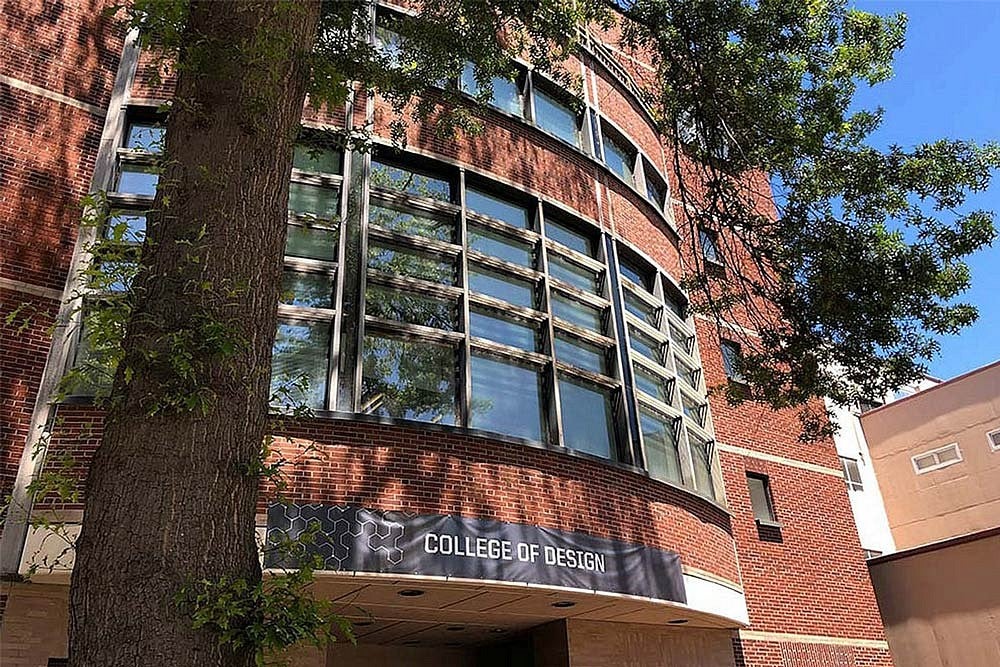 Lawrence Hall with College of Design banner