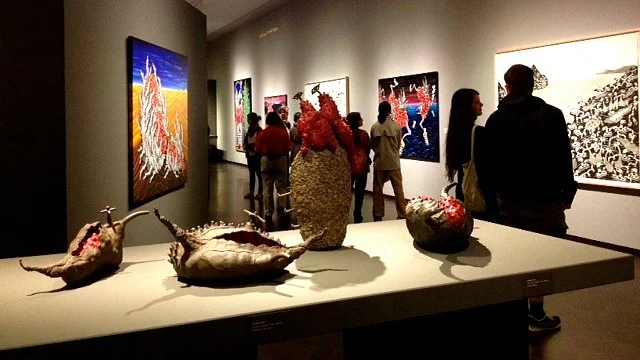 sculpture and paintings on display