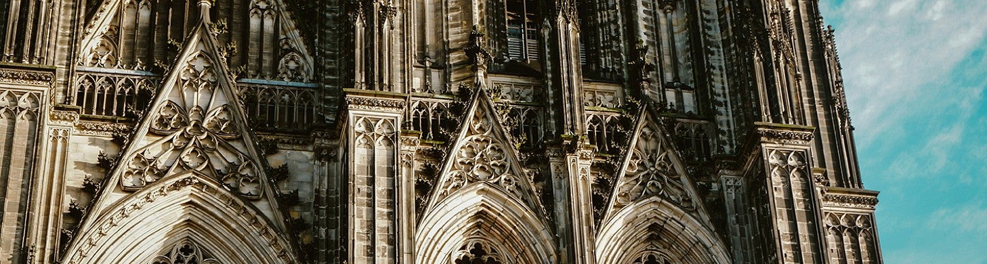 Gothic cathedral with sky. 