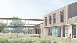 Graphic architectural rendering of building exterior