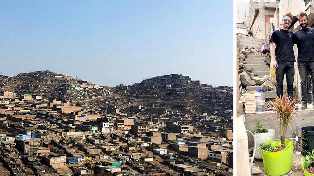 peru city scape and two men standing