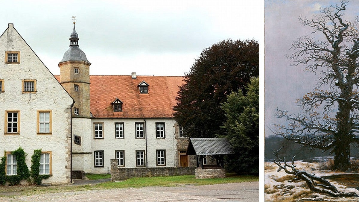 Novalis family palace and "Oak Tree in the Snow" by Caspar David Friedrich