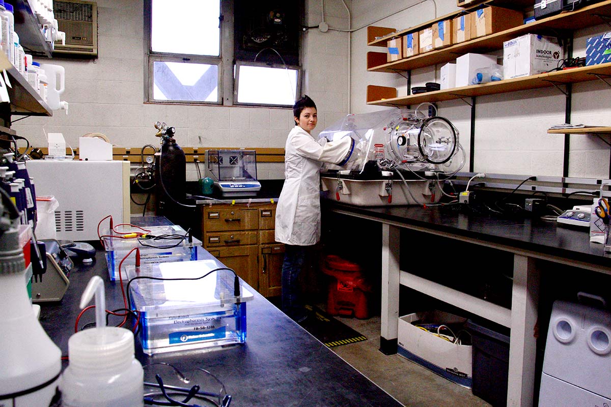 Sue Ishaq in the lab