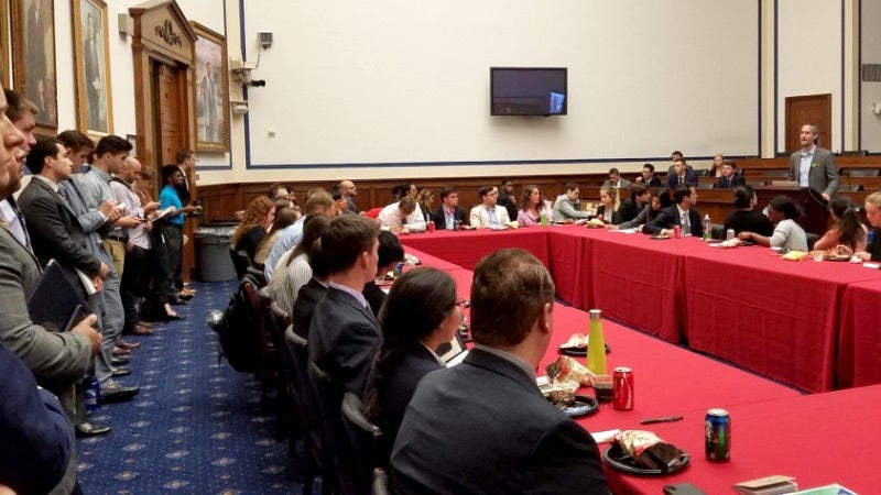 UO architecture professor Nico Larco speaks at a briefing for lawmakers in Washington, D.C. Nico Larco in Washington DC at Capitol Hill briefing