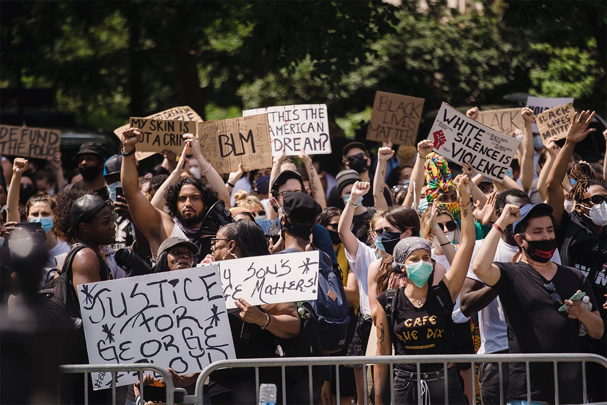 A photo of a group protesting for George Floyd