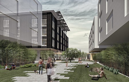 Fabricating Wellness: rendering of courtyard