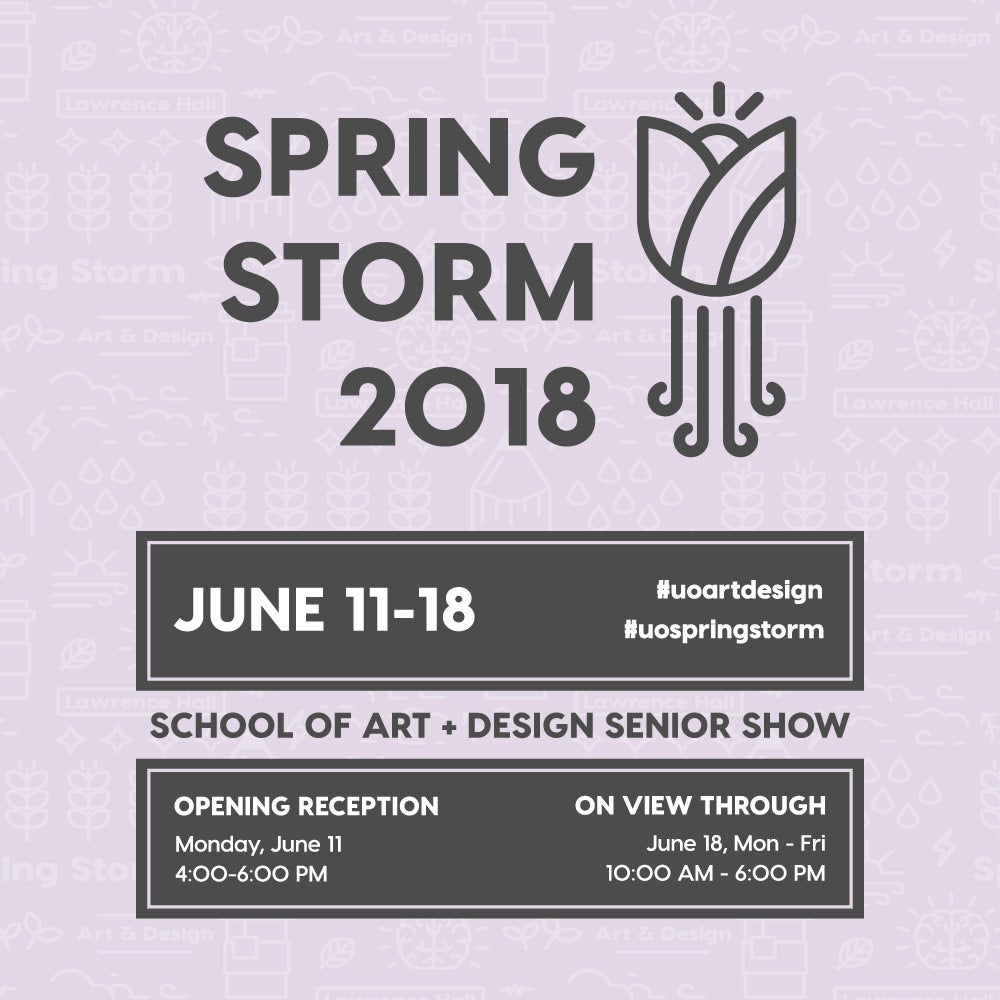 Art and Technology major Charles Honig (BA ’18) designed the Spring Storm 2018 publicity materials including this poster and graphic design for use on a bandana. Spring Storm poster