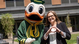 COE Dean Emily Tanner-Smith, PhD and the Oregon Duck