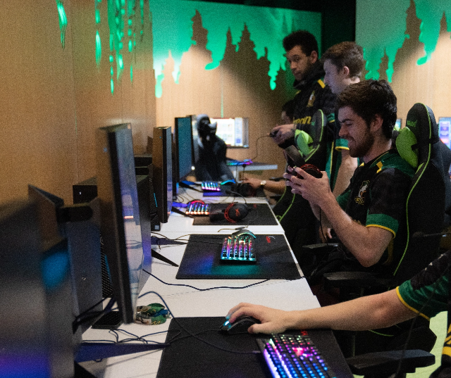 Students gaming inside the Esports Lounge.
