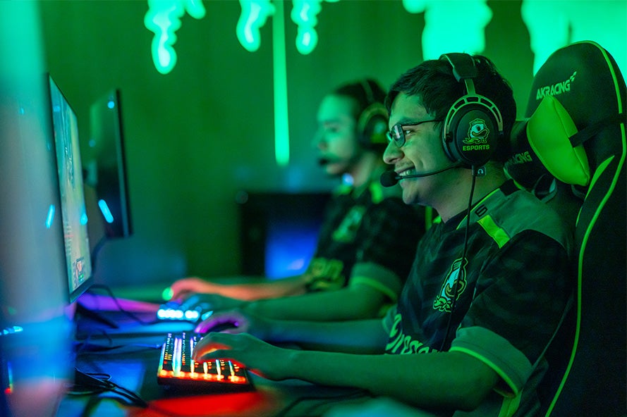 Students gaming inside the Esports Lounge.