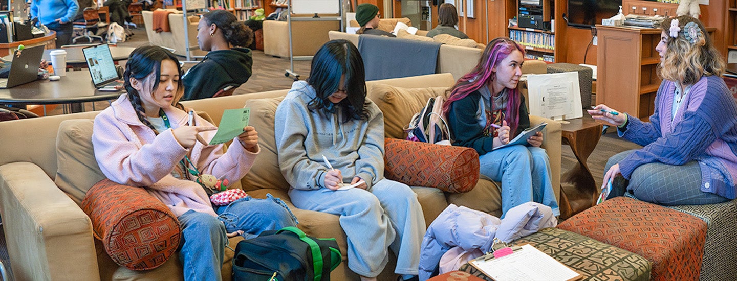 Students converse in Language Circles at the Mills International Center
