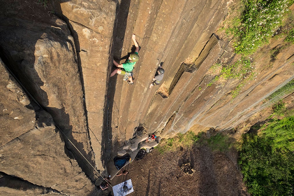Students rock climbing