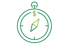 Outline of a compass with a dollar sign at north