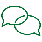 Two intertwined green speech bubbles