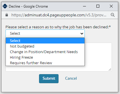 Image of the decline reason select list