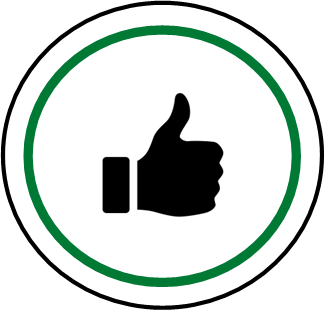 Circle outline with thumbs up symbol in the middle