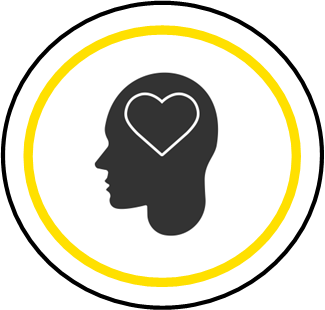 Circle outline with the person's face profile and heart outline