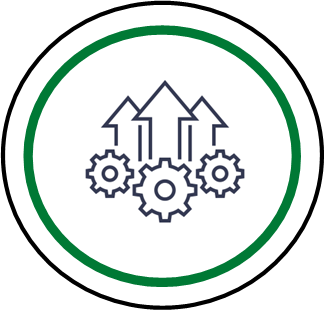Circle outline with three arrows pointing up in the middle
