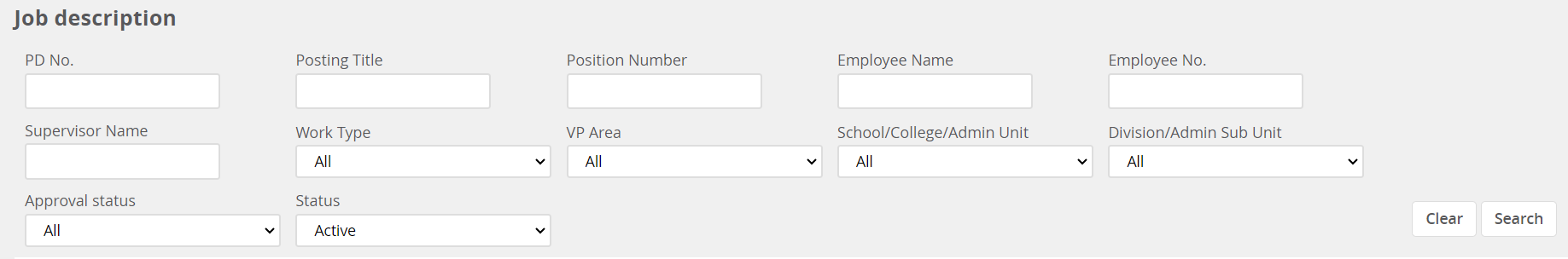 Position description search fields in MyTrack