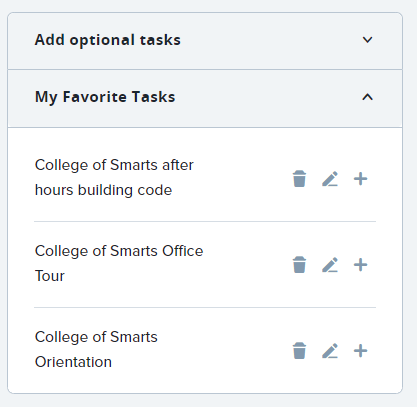 Task list Favorites menu in MyTrack