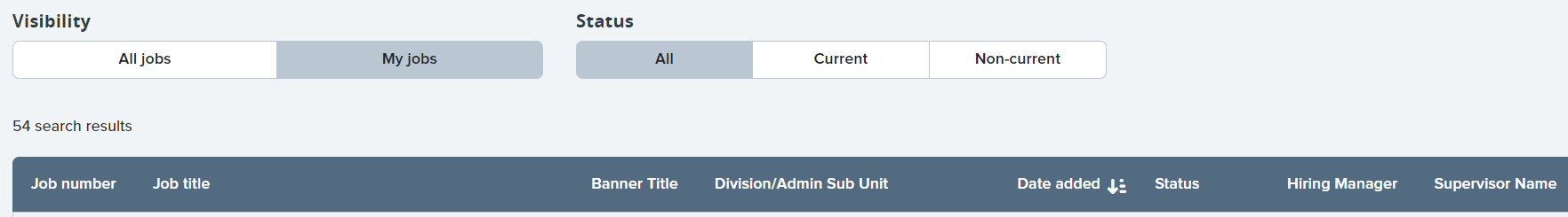 The job search area in MyTrack