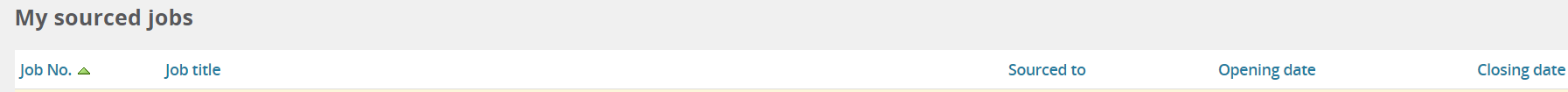 The sourced jobs search page from MyTrack