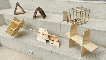 Wooden models created by students in a course taught by Fulbright Specialist Nancy Cheng