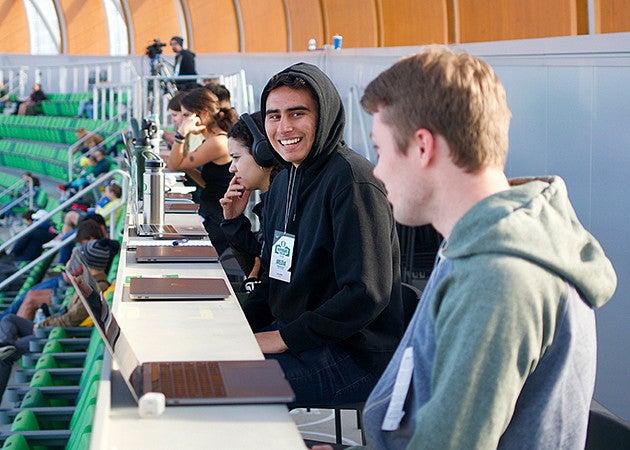 student reporters at Hayward Field