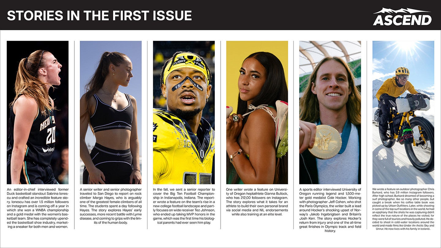 a page from the Ascend magazine press kit featuring stories from the first issue
