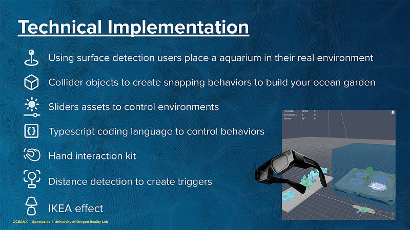 presentation slide with notes about technical implementation of an immersive media experience
